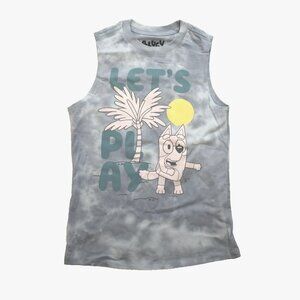 Bluey Let's Play Youth Boys Blue Mineral Wash Cartoon Tank Top Shirt New S, M